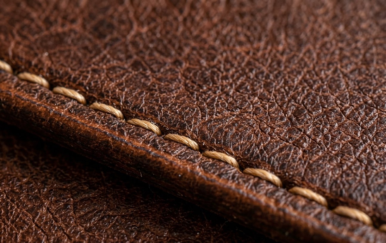 Close-up of leather stitching